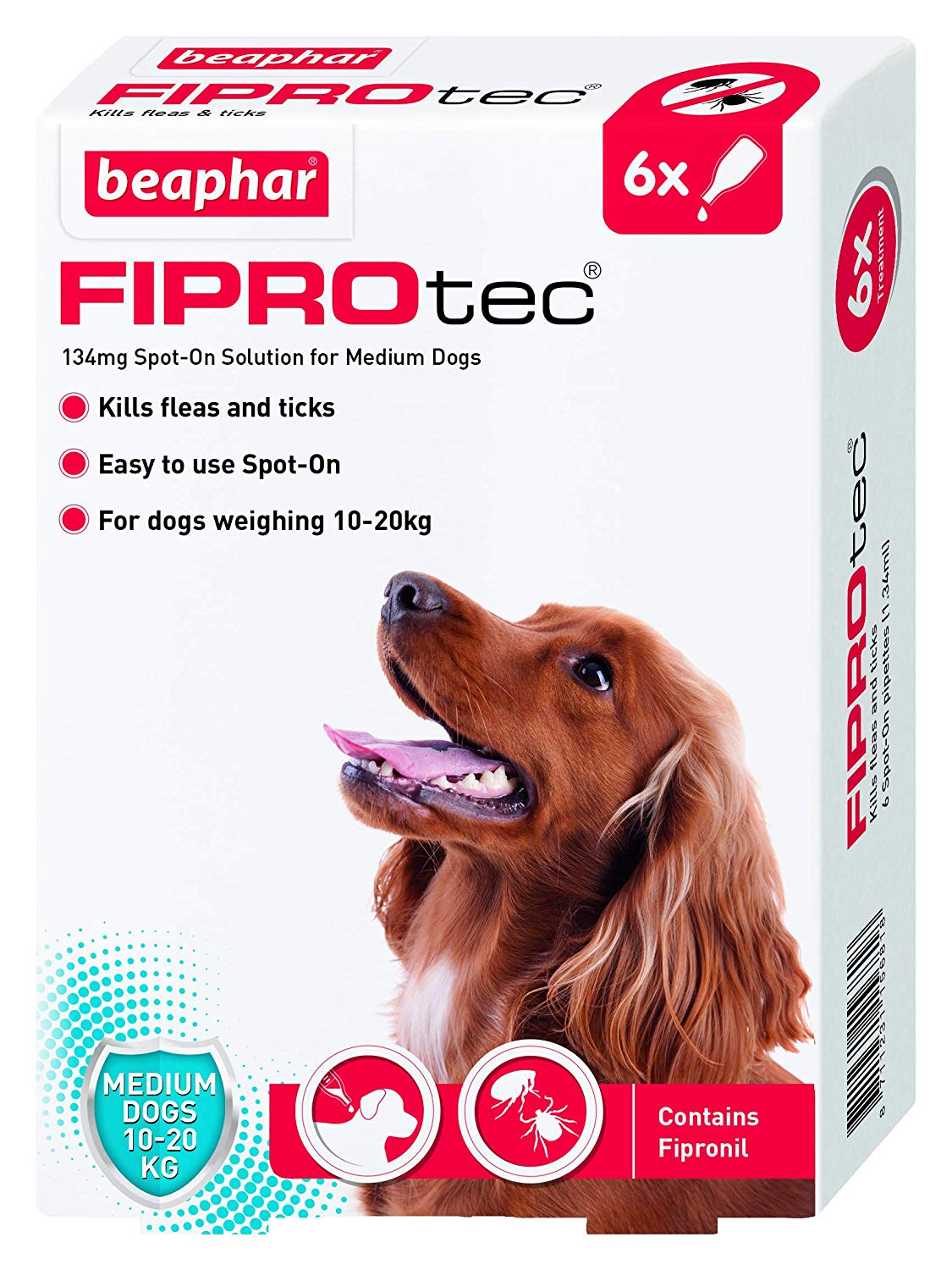 Beaphar, FIPROtec Spot-On Flea & Tick Treatment for Medium Dogs 10-20kg, 6 Pipettes, Kills Fleas & Ticks, Veterinary Medicine - Image 2