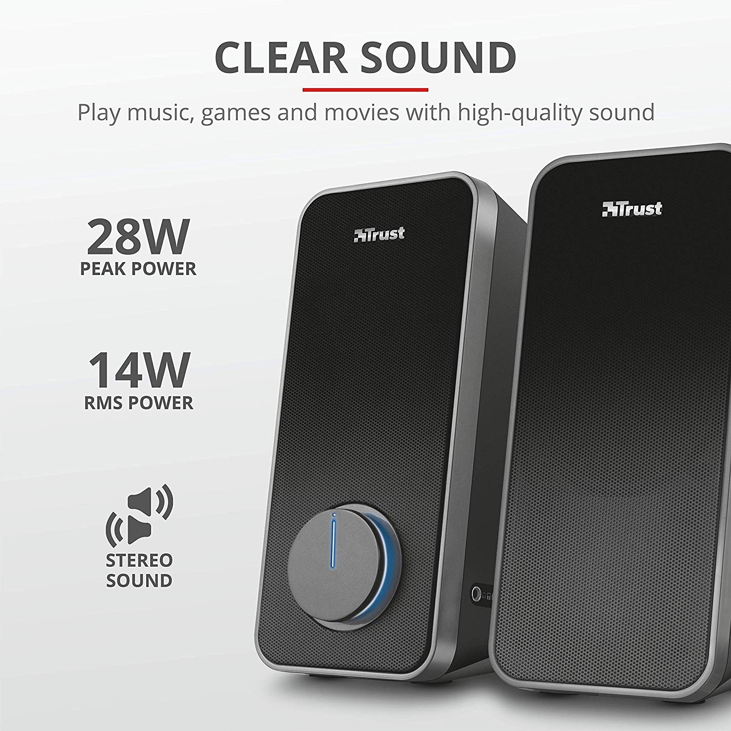 Trust Arys 2.0 PC Speakers, 28 W Peak Power, 3.5 mm Aux, USB Powered, Volume Control, Headphone Connection - Image 2
