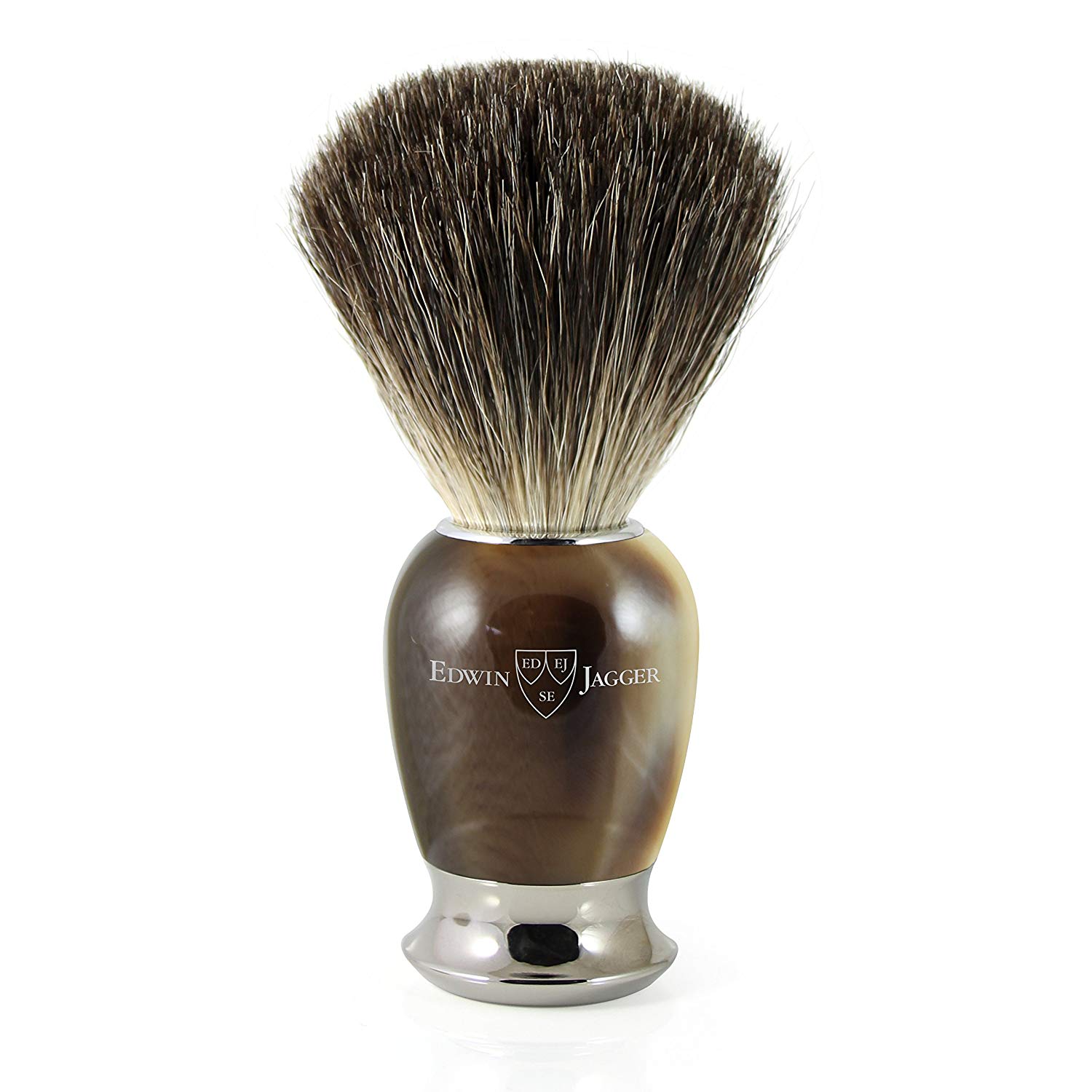 Edwin Jagger S81M582BAMZ Imitation Light Horn & Nickel Classic Shave Set including Pure Badger Shaving Brush and Mach 3 Razor for Shaving Cream or Soap for Men - Image 3