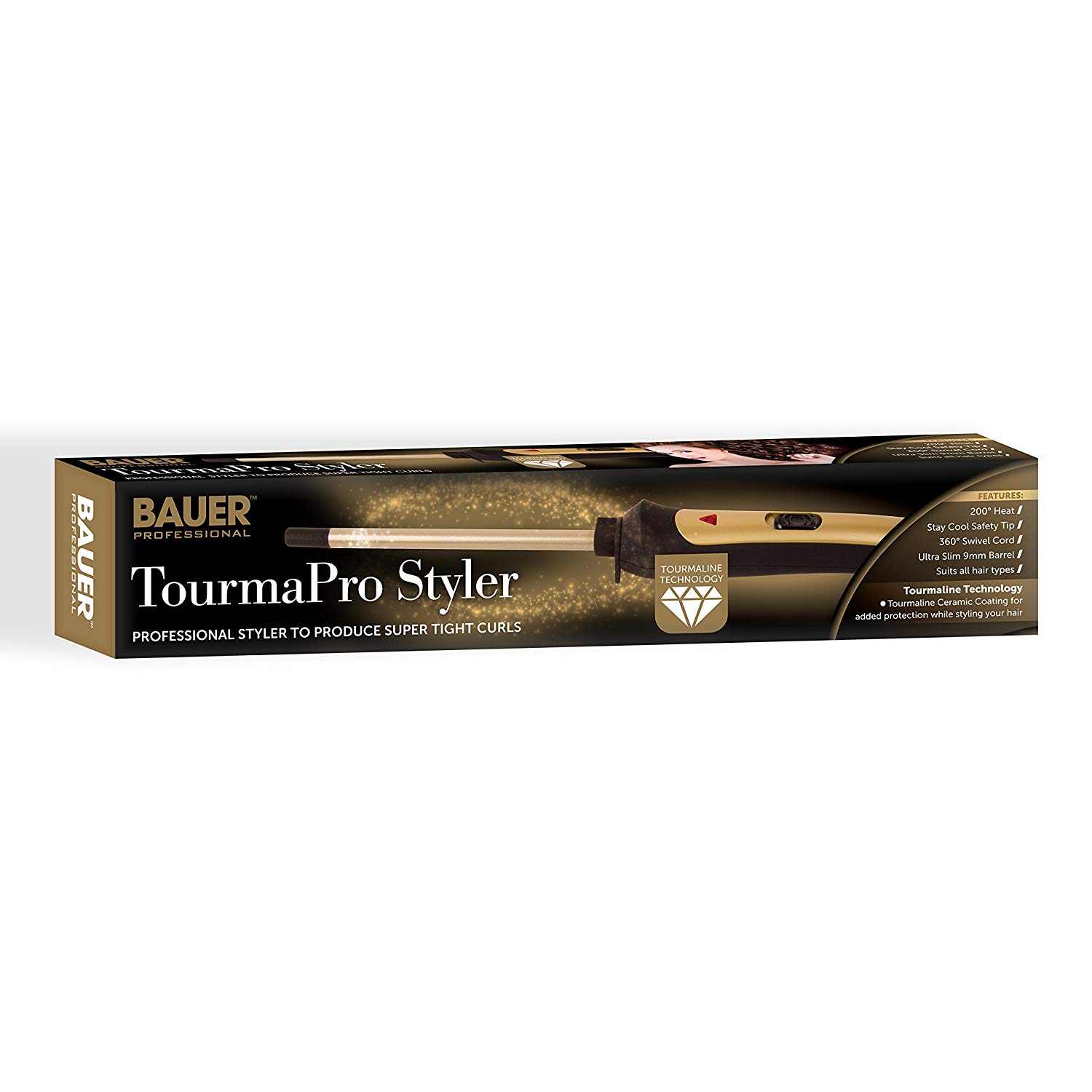 Bauer 38860 Slimline Curling Wand/TourmaPro Styler/Curls for All Hair Types/Ultra Slim 9mm Barrel / 200° Heat / 360° Swivel Cord/Cool Touch Tip - Image 2