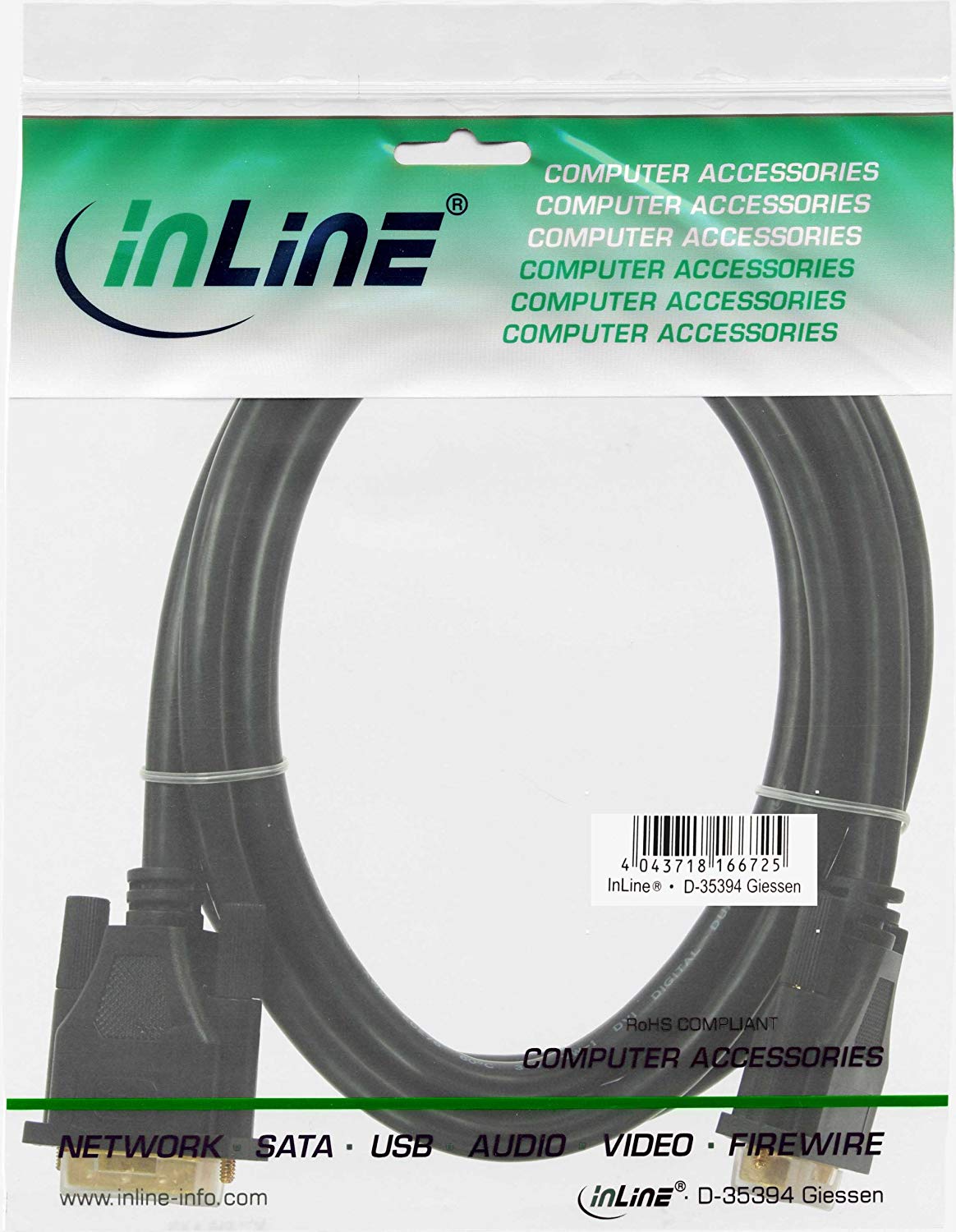 InLine 20m Premium 24+1 Male to Male Dual Link DVI-D Cable, Black, 20 Meters - Image 2