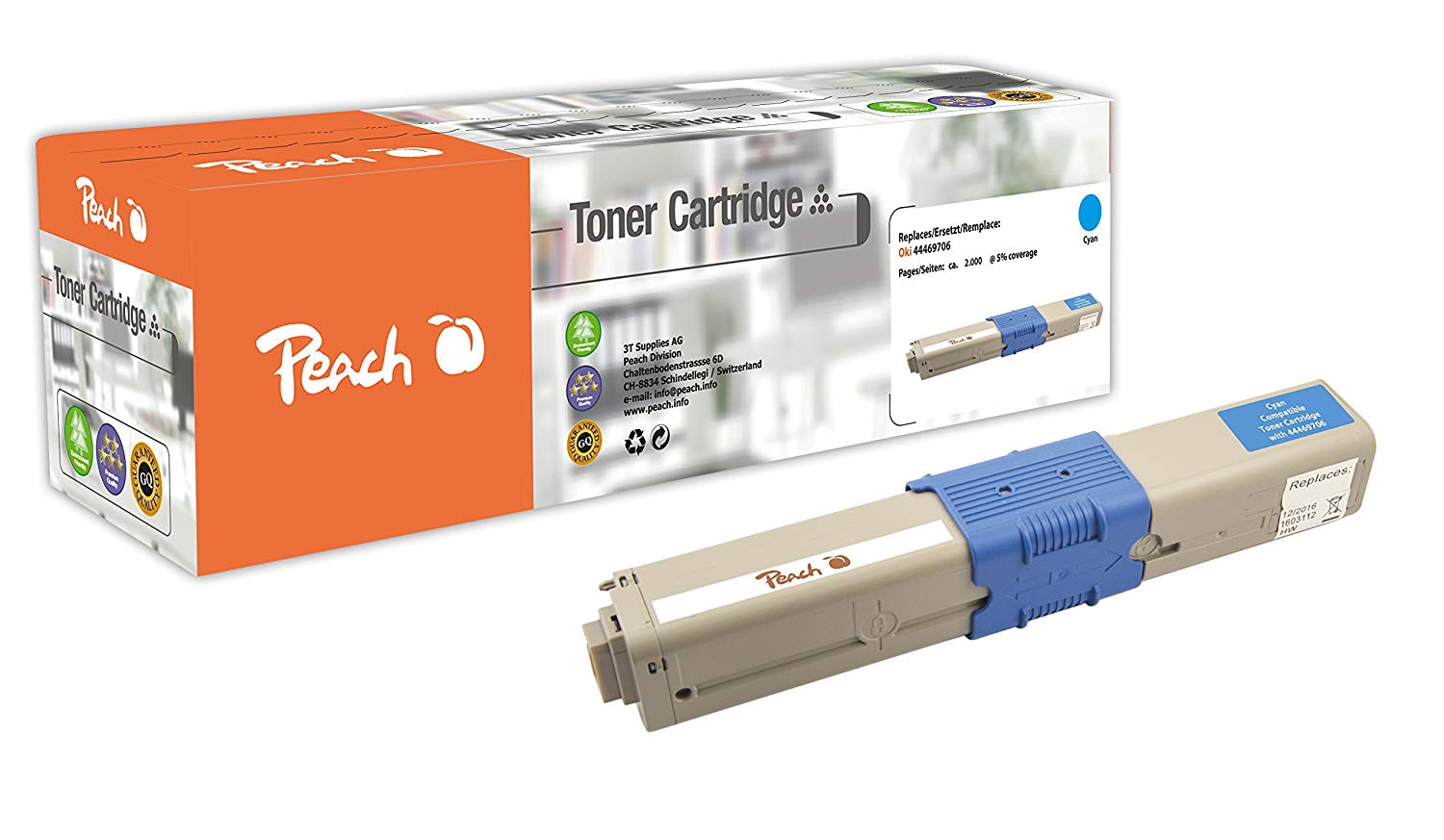 Peach Toner Cartridge for OKI 44469706 - Cyan, Standard
