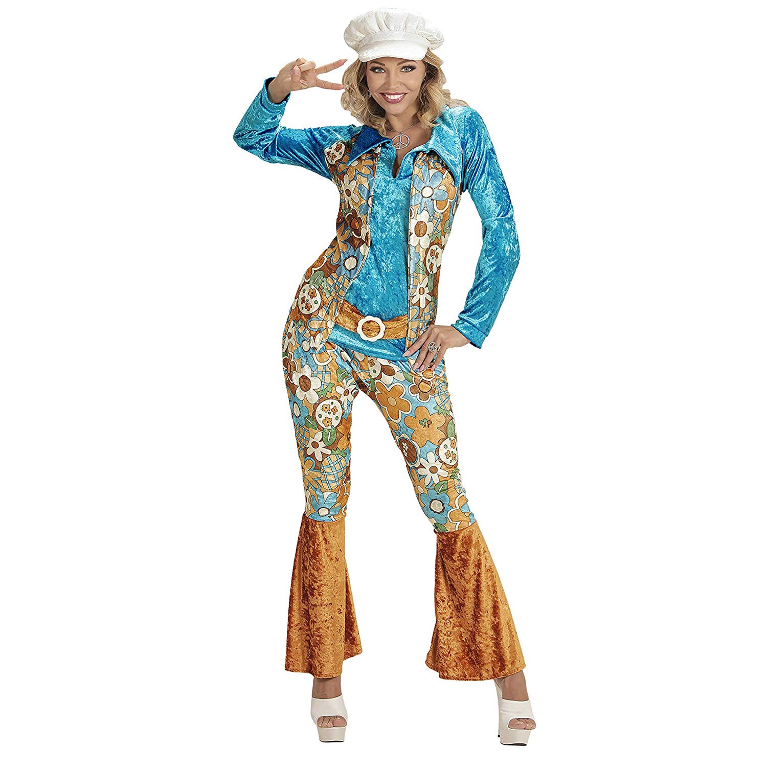 Ladies Hippie Woman Blue Velvet Costume Extra Large UK 18-20 for 60s 70s Hippy  Fancy Dress - BigaMart