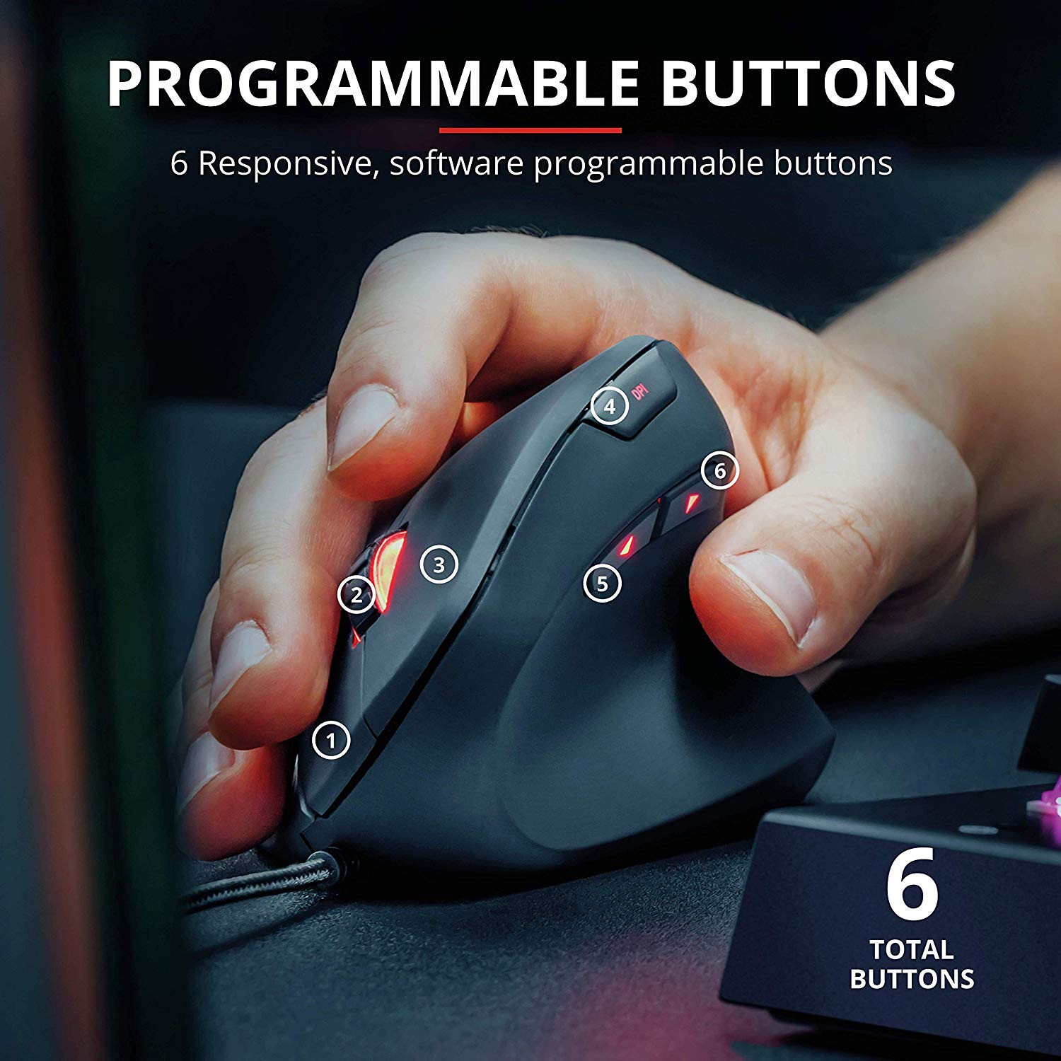 Trust Gaming Mouse GXT 144 Rexx, Vertical Ergonomic Mouse, 250-10,000 DPI, 6 Programmable Buttons, Advanced Software - Image 2