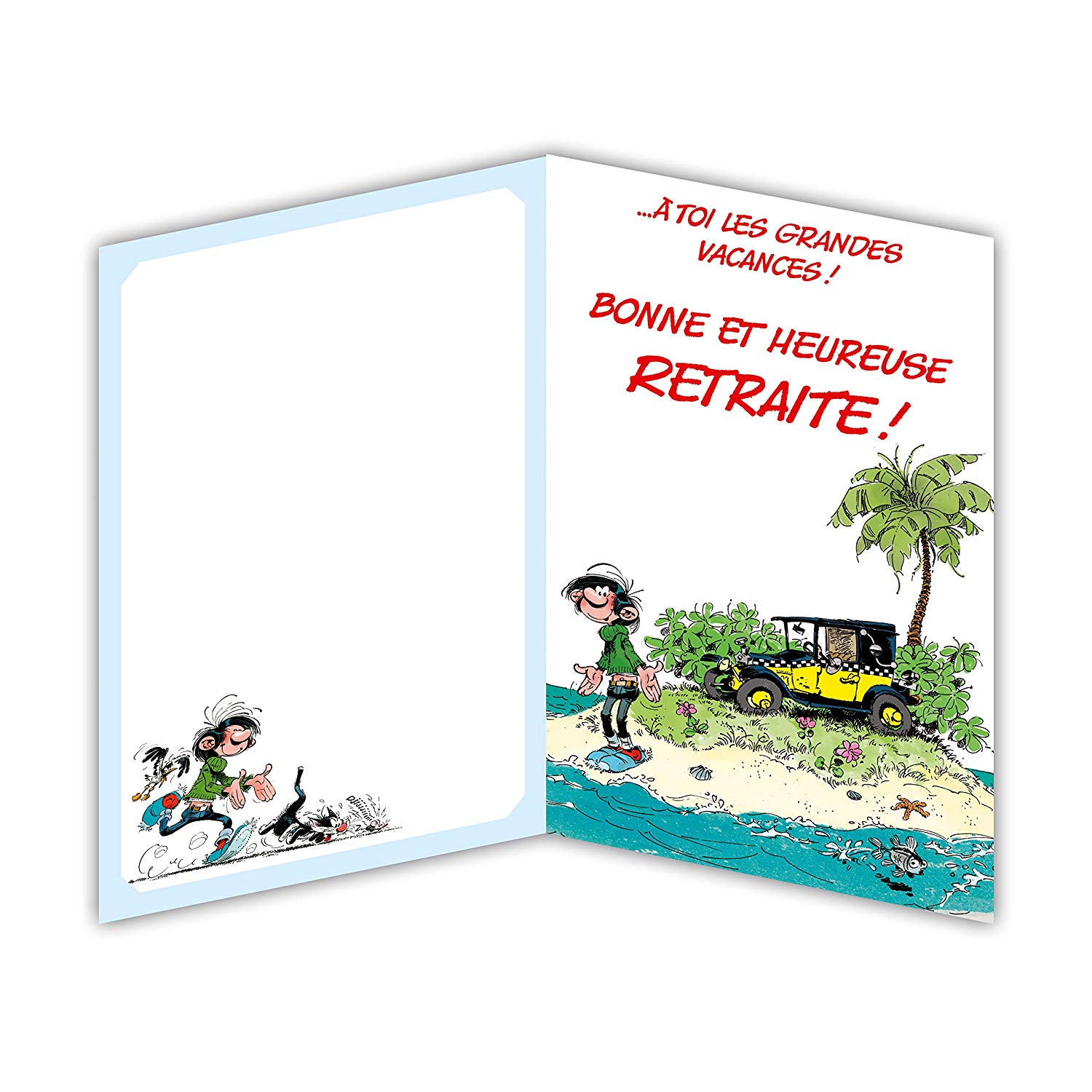 GLMX-2030 Gaston Lagaffe Retirement Card Large Maxi Giant A4 with Envelope - Car, Black and Yellow - Image 2