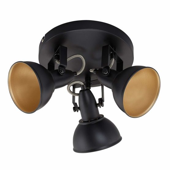Briloner Leuchten Circular Ceiling Light with 3 Rotating and Pivoting Spotlights in Retro/Vintage Design, 40 W, Diameter 21 cm, Metal, E14, Black Gold, 21 x 21 x 15.6 cm - Image 3