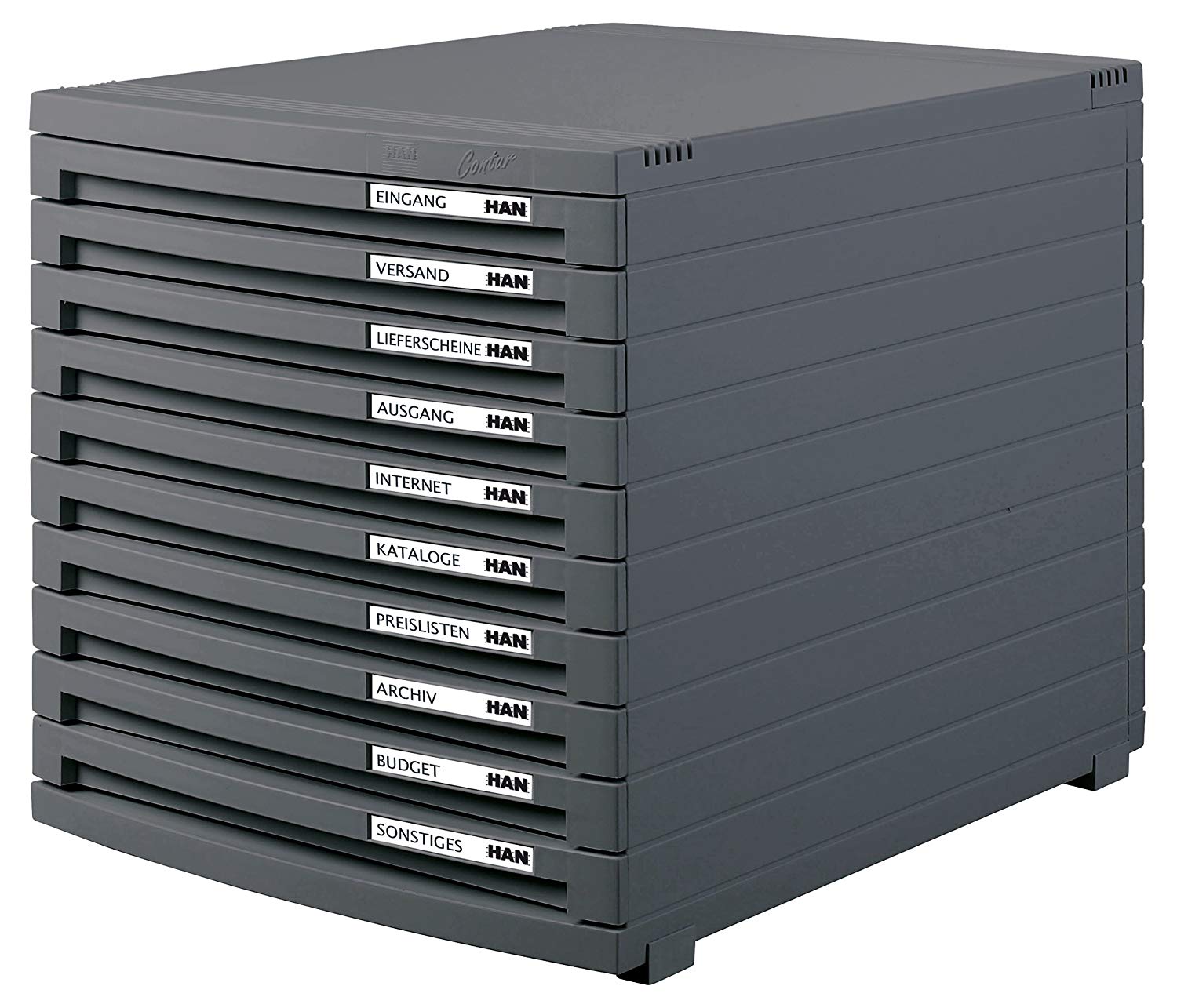 HAN 1510-191 A4/B4/C4 Drawer Box with 10 Closed Drawer - Dark Grey
