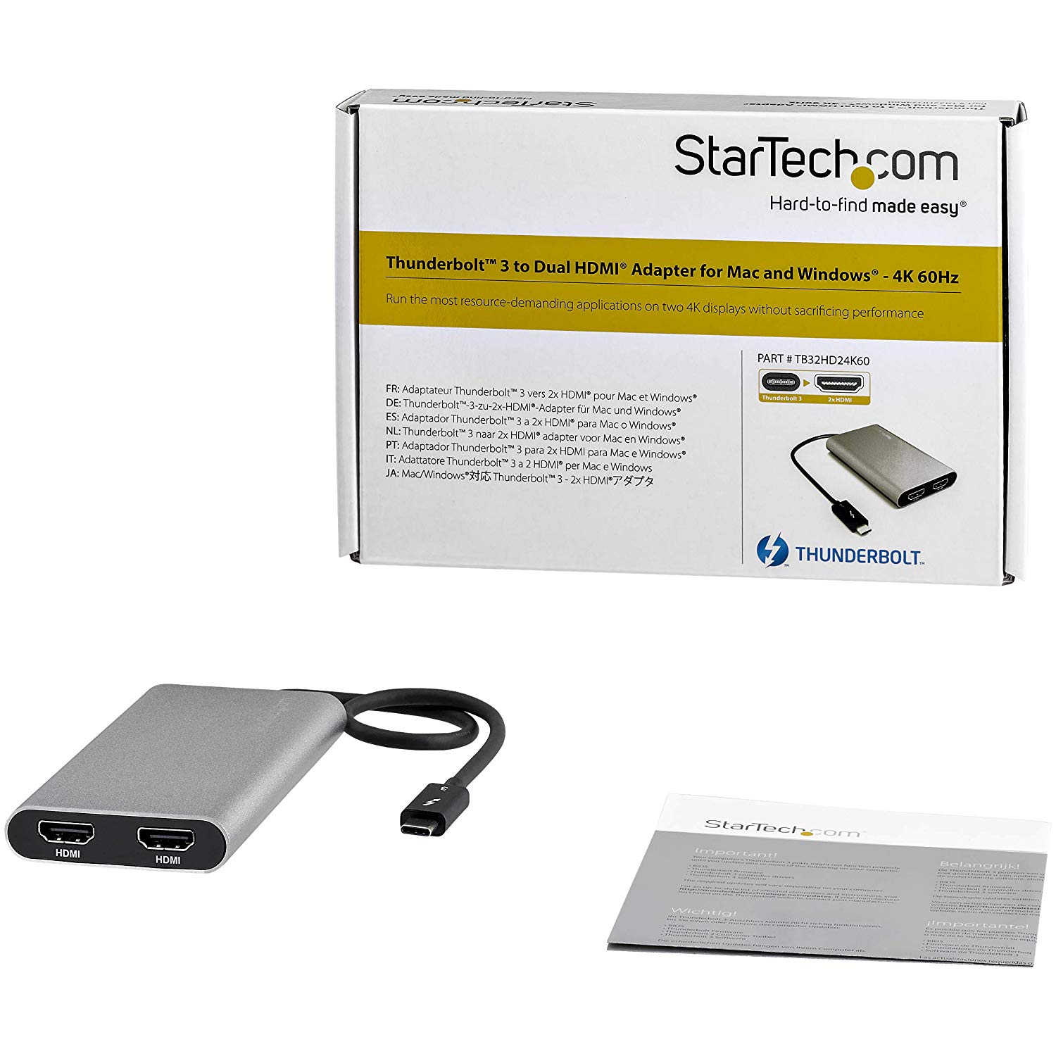 StarTech.com Thunderbolt to Dual HDMI 2.0 Adapter, Dual 4K 60Hz Thunderbolt to HDMI Converter - Image 4