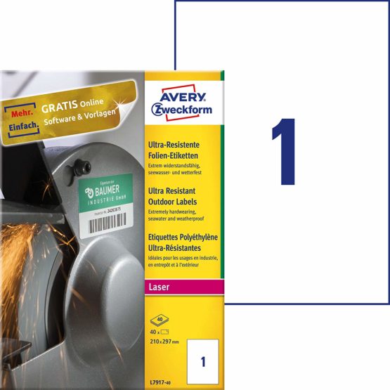 Avery Zweckform Ultra Poly Film Labels 210 x 297 mm White