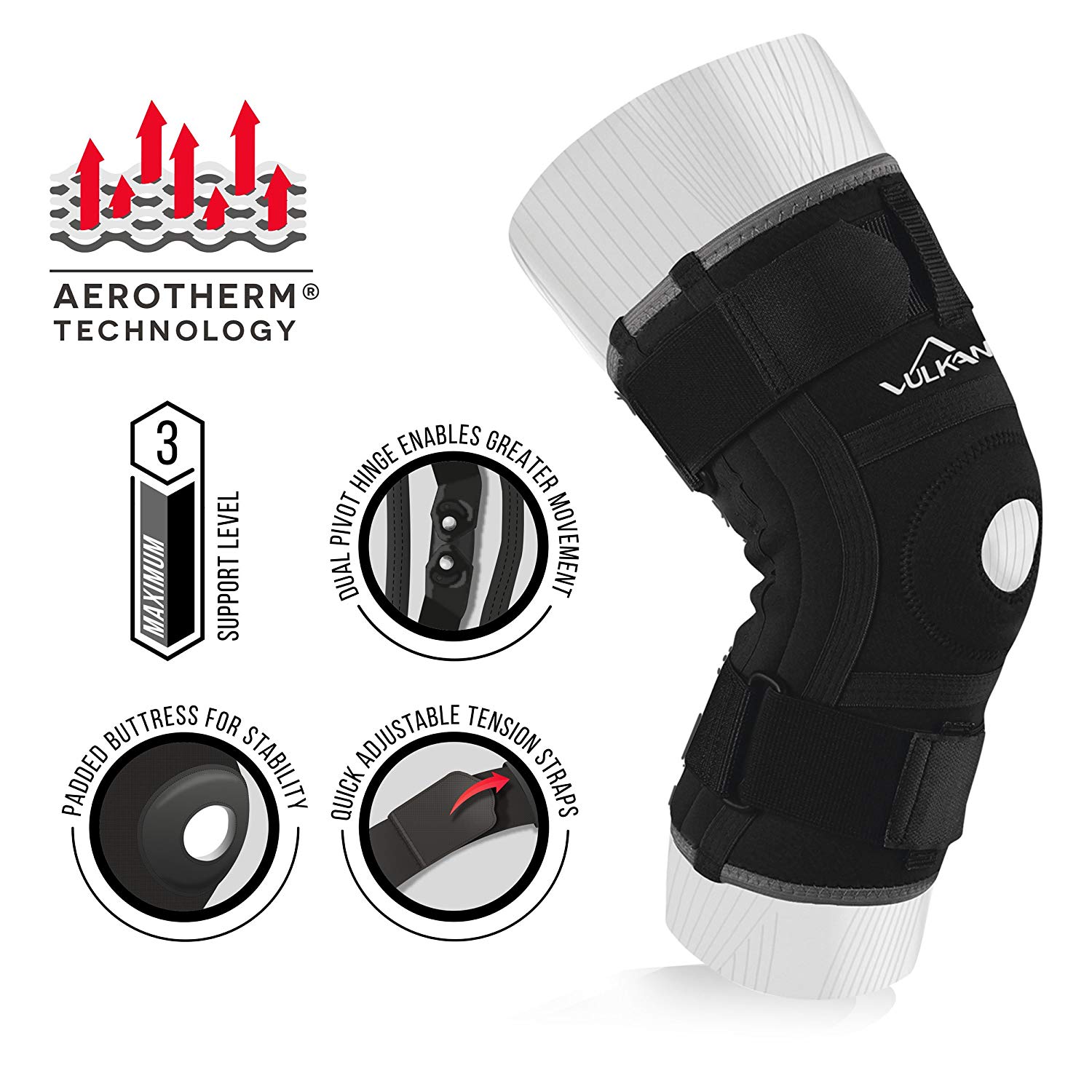 Vulkan Classic Stabilised Knee Support, Medium, Knee Sleeve for Patella
