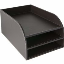 Osco Faux Leather 3 Tier Letter Tray - Brown