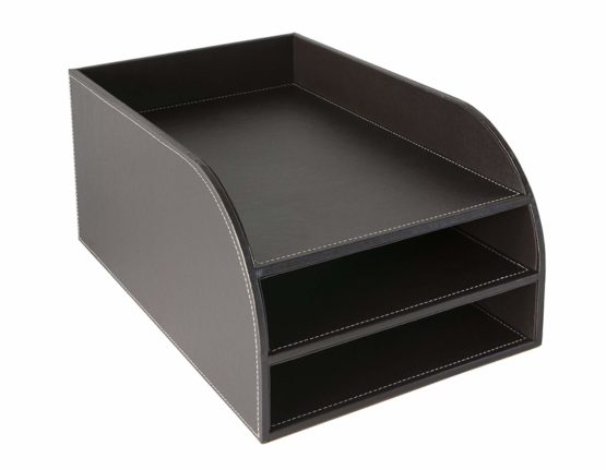 Osco Faux Leather 3 Tier Letter Tray - Brown