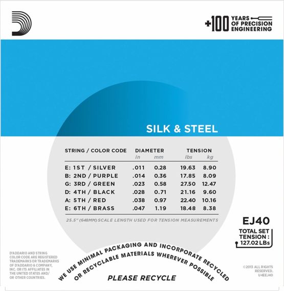 D'Addario EJ40 Silk & Steel Normal (.011-.047) Folk Guitar Strings - Image 3