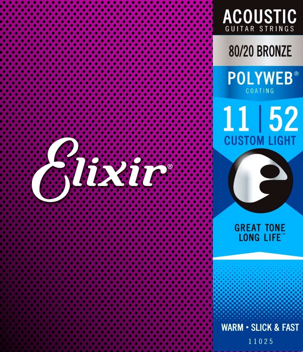 Elixir 11025 Strings 80/20 Bronze Acoustic Guitar Strings w POLYWEB Coating, Custom Light (.011-.052), 1 Pack, Custom Light (11-52) - Image 3