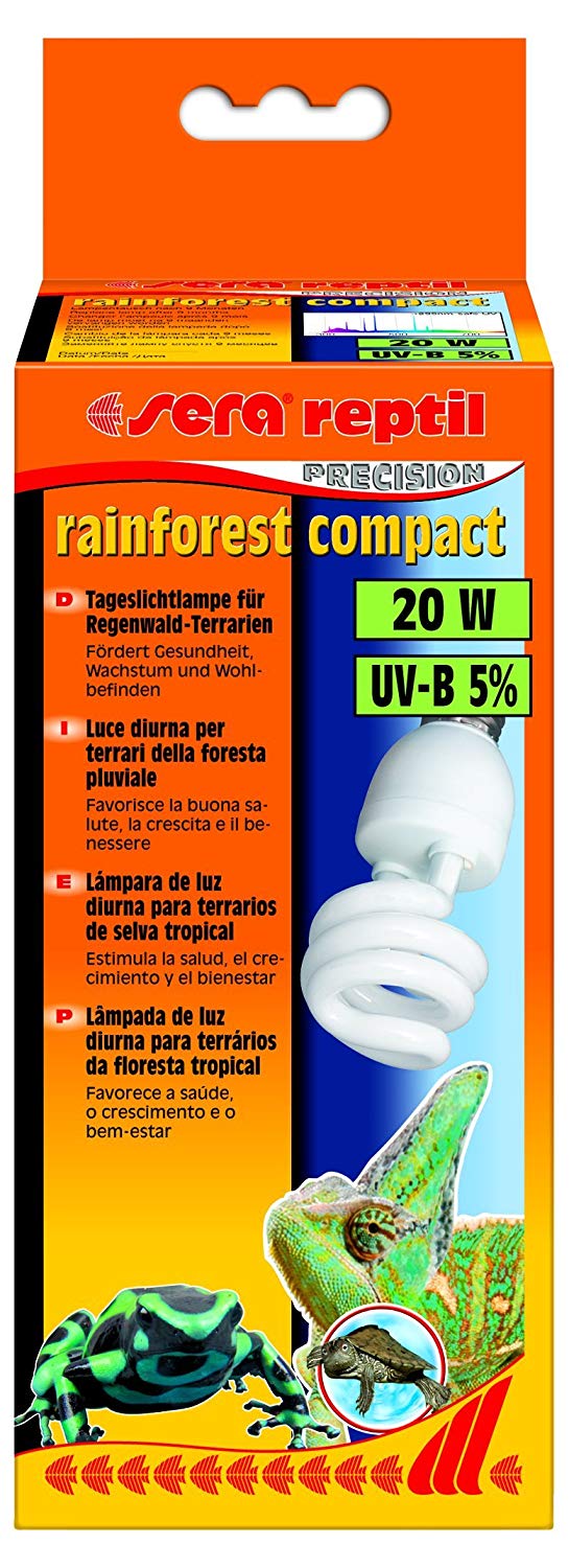 sera Reptile Rainforest Compact, Rainforest Terrarium Lamp 20 W and 5 % UV-B with E27 Socket
