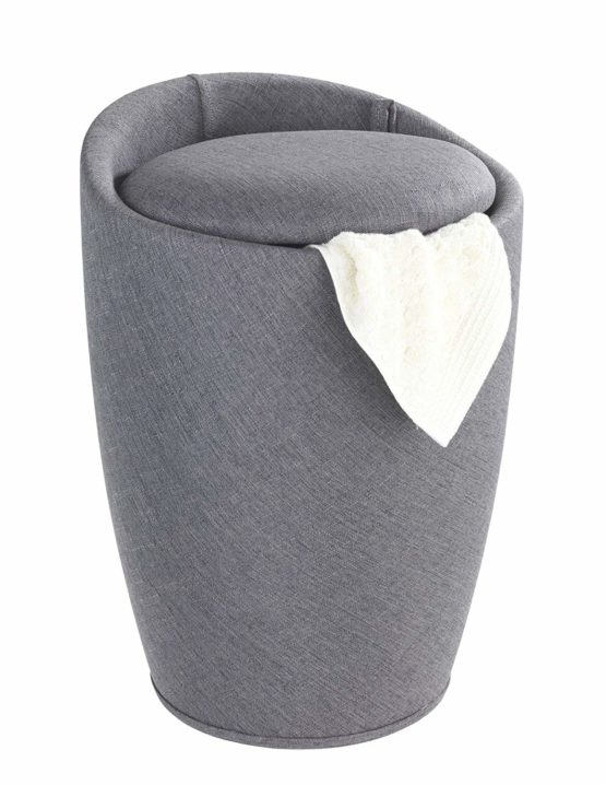 Wenko Candy Grey Linen Look-Bathroom Stool, bin with Removable Laundry Bag, 36 x 36 x 50.5 cm - Image 2