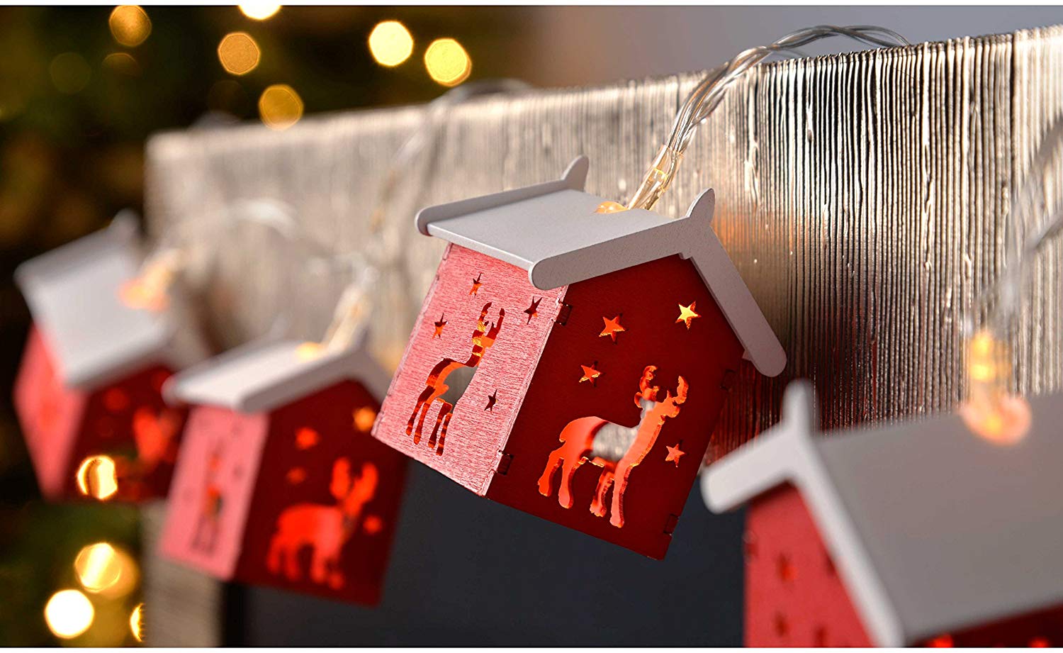 WeRChristmas Reindeer Wooden House Light String with 10-LED - Red - Image 2