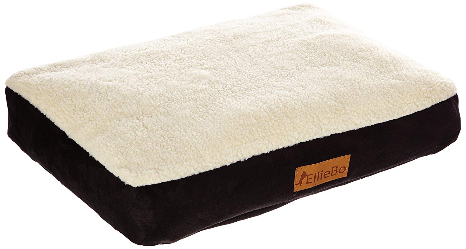 Ellie-Bo XL Dog Bed for 42-inch Dog Cage/Crate, Black Faux Suede/Sheepskin, Black Suede/Faux Sheepskin Top