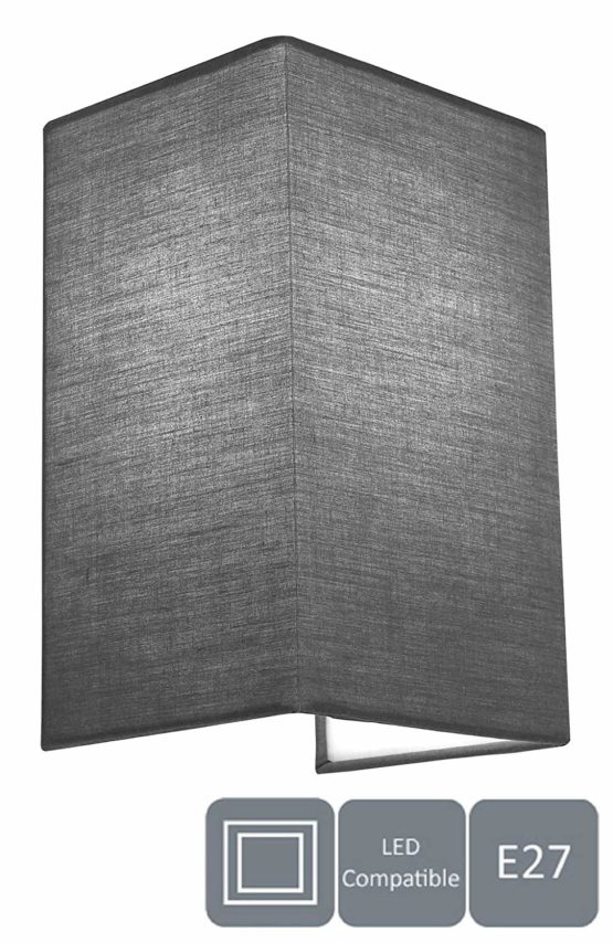 HARPER LIVING 1xE27/ES Wall Wash Light with Switch, Grey Rectangle Fabric Shade, Suitable for LED Upgrade, Ideal for Bedroom, Living Room, Hallway, Hotel, B&B
