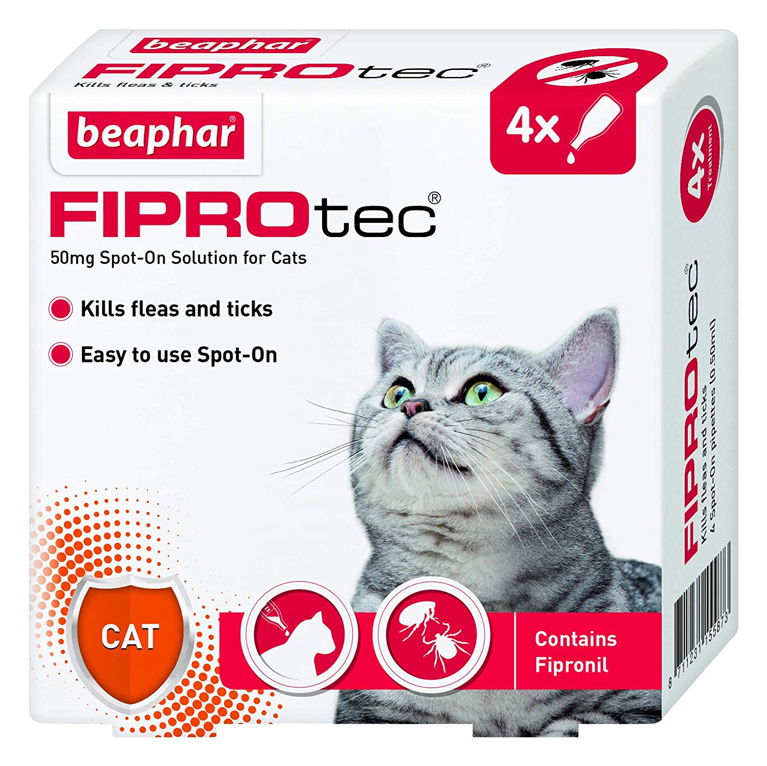 Beaphar, FIPROtec Spot-On Flea & Tick Treatment for Cats, 4 Pipettes, Kills Fleas & Ticks, Veterinary Medicine - Image 2