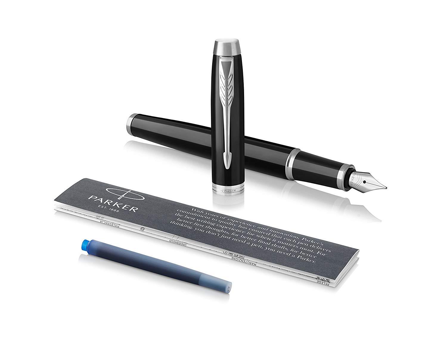 Parker IM Fountain Pen, Black Lacquer Chrome Trim