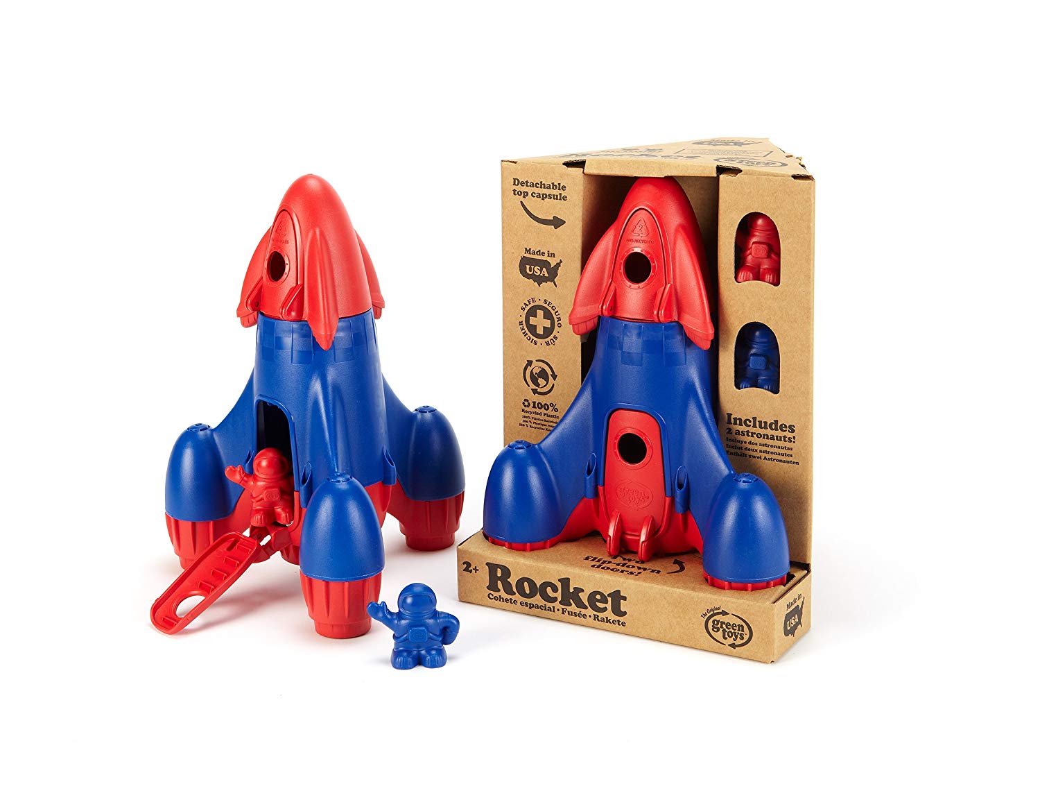 Green Toys Rocket with 2 Astronauts Toy Vehicle Playset, Red/Blue - Image 2