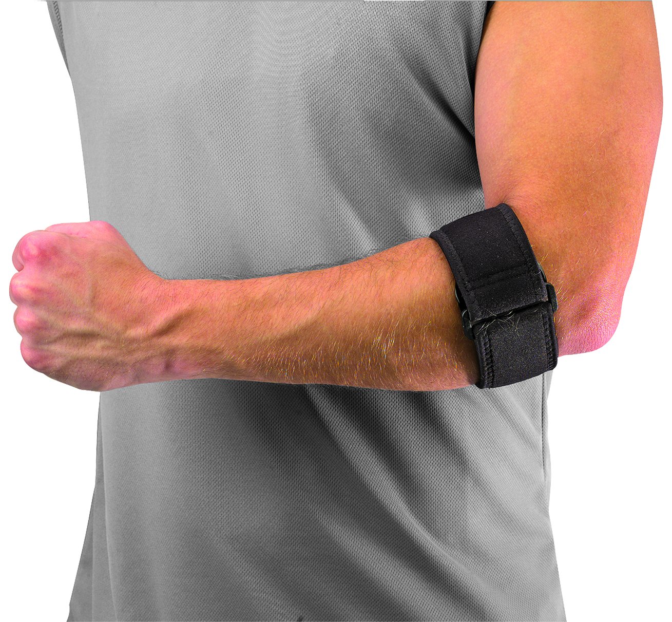 Mueller Tennis Elbow Support w/gel pad, Black, OSFM, black - black - black