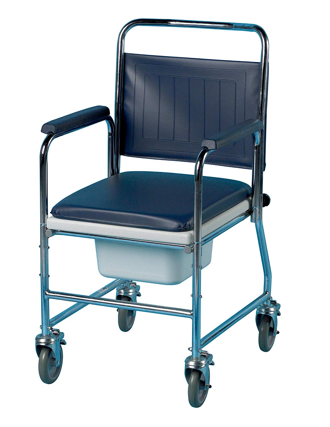 Homecraft Chrome Plated Steel Wheeled Commode Chair, with Round Bowl (No Footrests) - Image 2