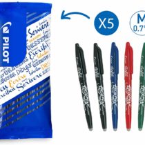 Pilot Frixion Erasable Rollerball 0.7mm Tip - 2 Black/1 Blue/1 Red/1 Green (Pack of 5)