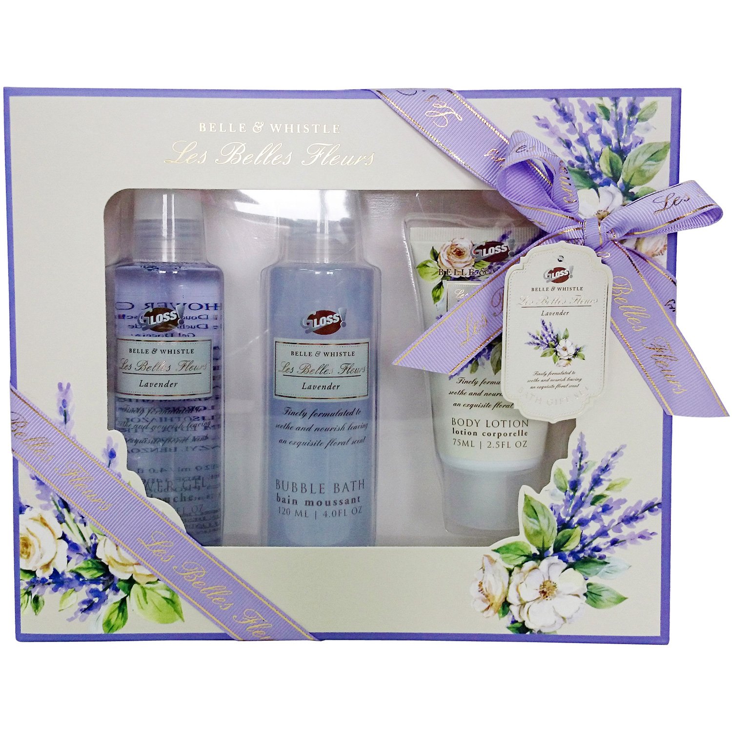 Bath Gift Set in Tray - Les Belles Fleurs - Lavander - 6 Pcs - Gift box, Christmas gift, gift for woman