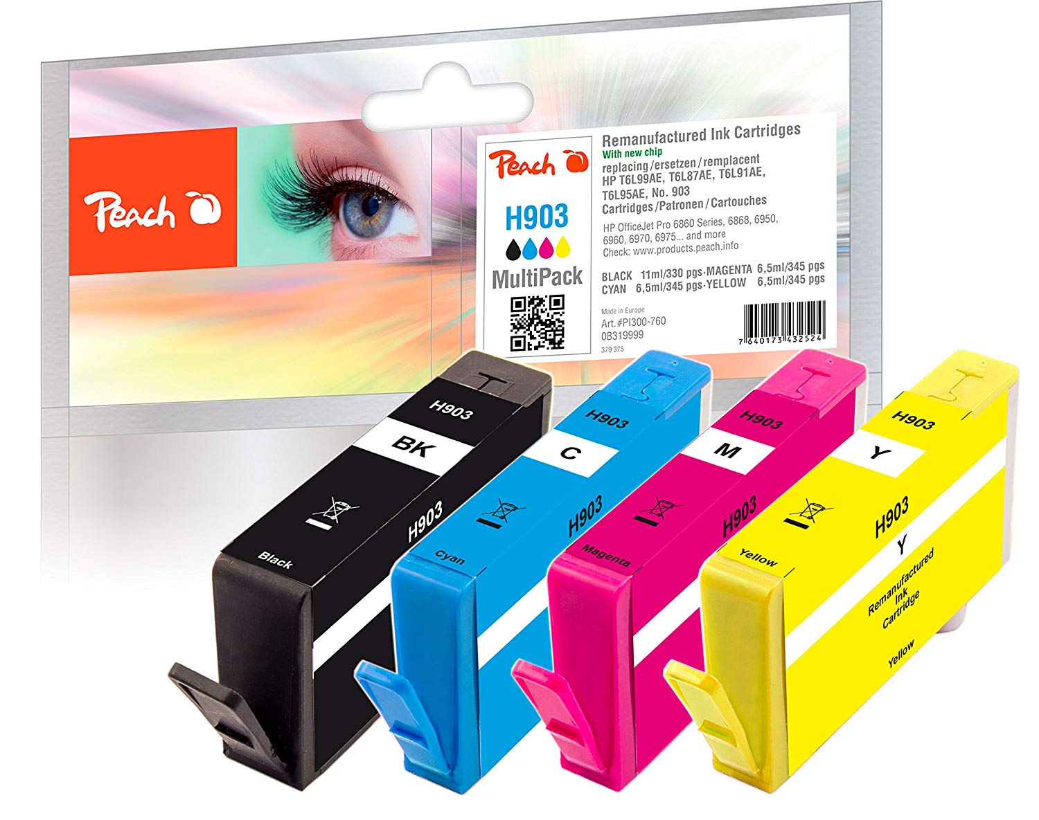 Peach Saving Pack Ink Cartridges Compatible with HP No. 903, Multi-Pack (Schwarz, Gelb, Magenta, Cyan), Multi-pack