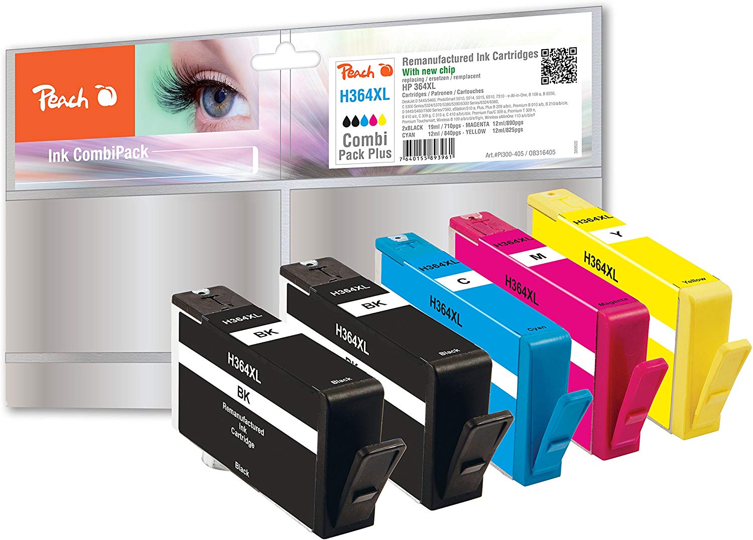 Peach PI300-405 Combi Pack Plus Cartridge with Chip for HP No. 364XL, Cyan