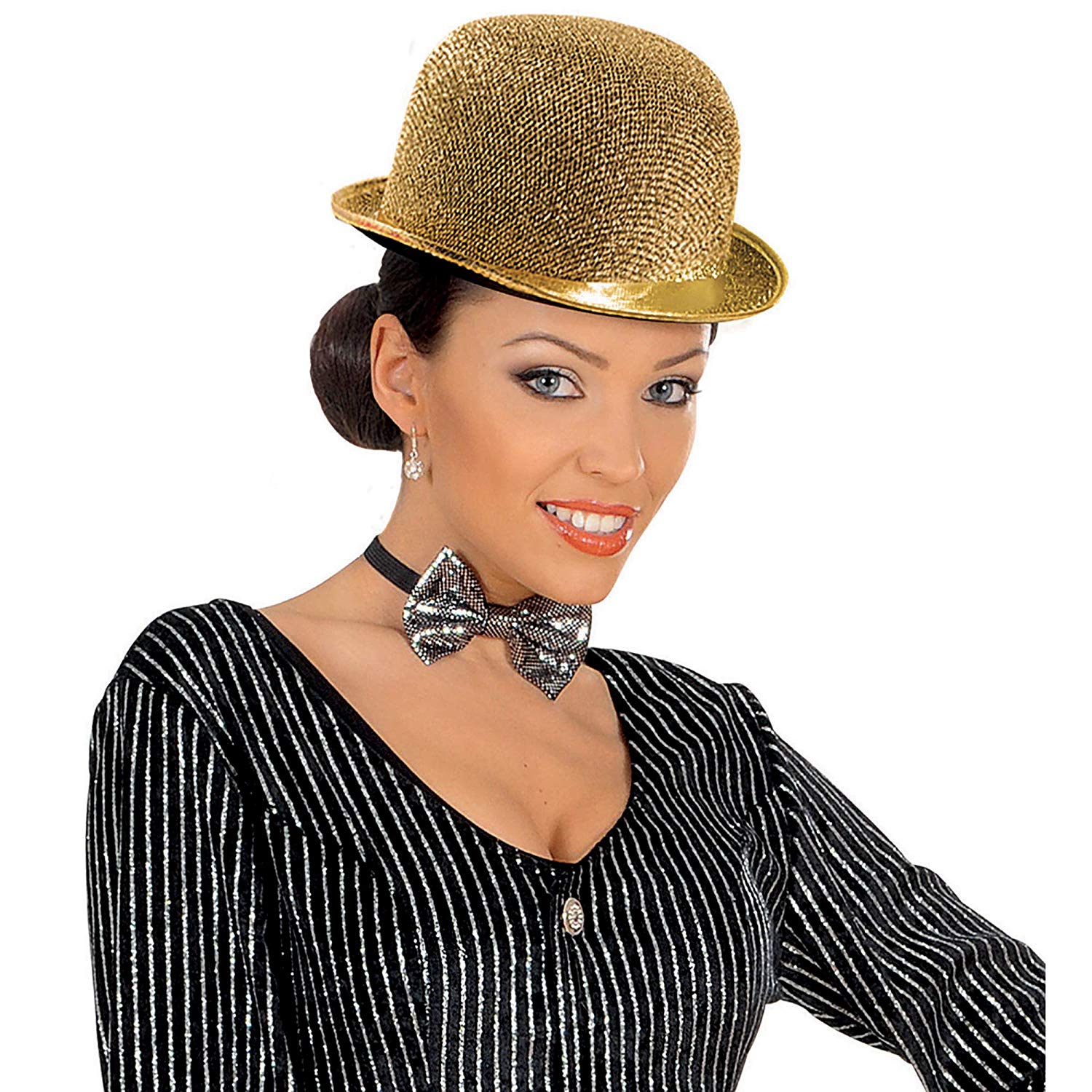 Felt Bowler Gold Lame Bowler Hats Caps & Headwear for Fancy Dress Costumes Accessory - Image 4