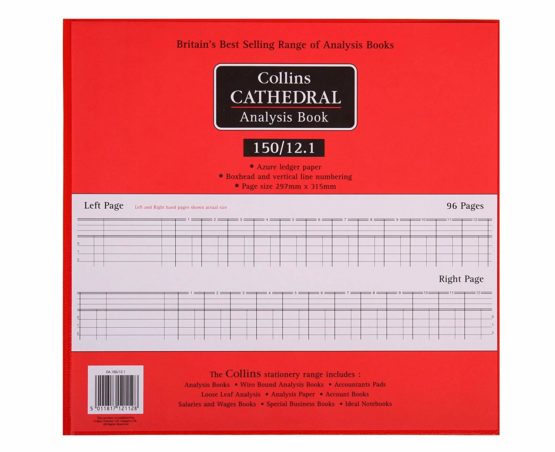 Collins Debden Ltd 061322 150 Series Cathedral Analysis Book, 12 Cash Columns, 297 x 315 mm, 96 Pages, Red