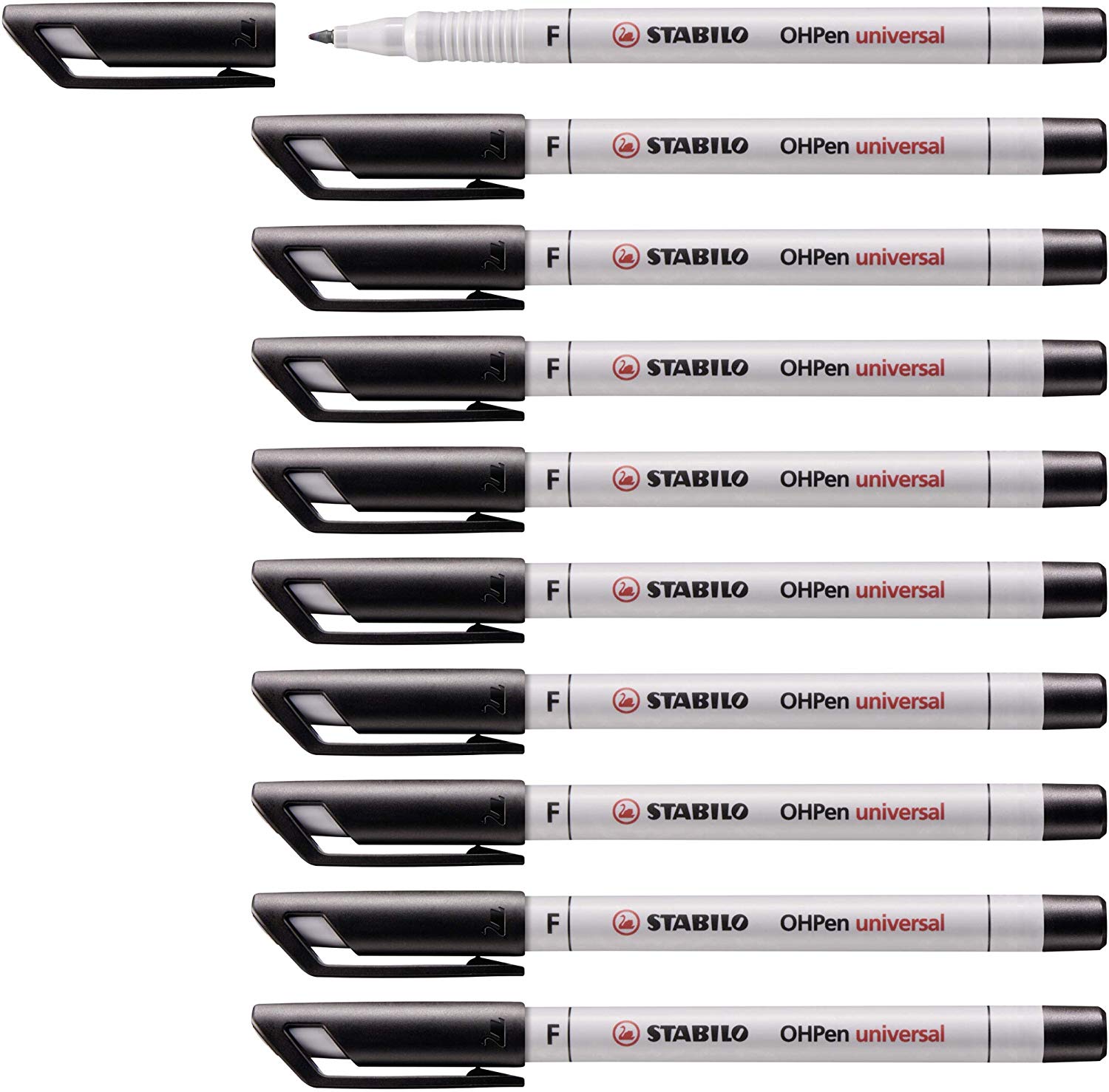 STABILO OHPen universal - Pen for Overhead Projection - Soluble Fine (F) - Pack of 10 - Black, 1 count (Pack of 10)