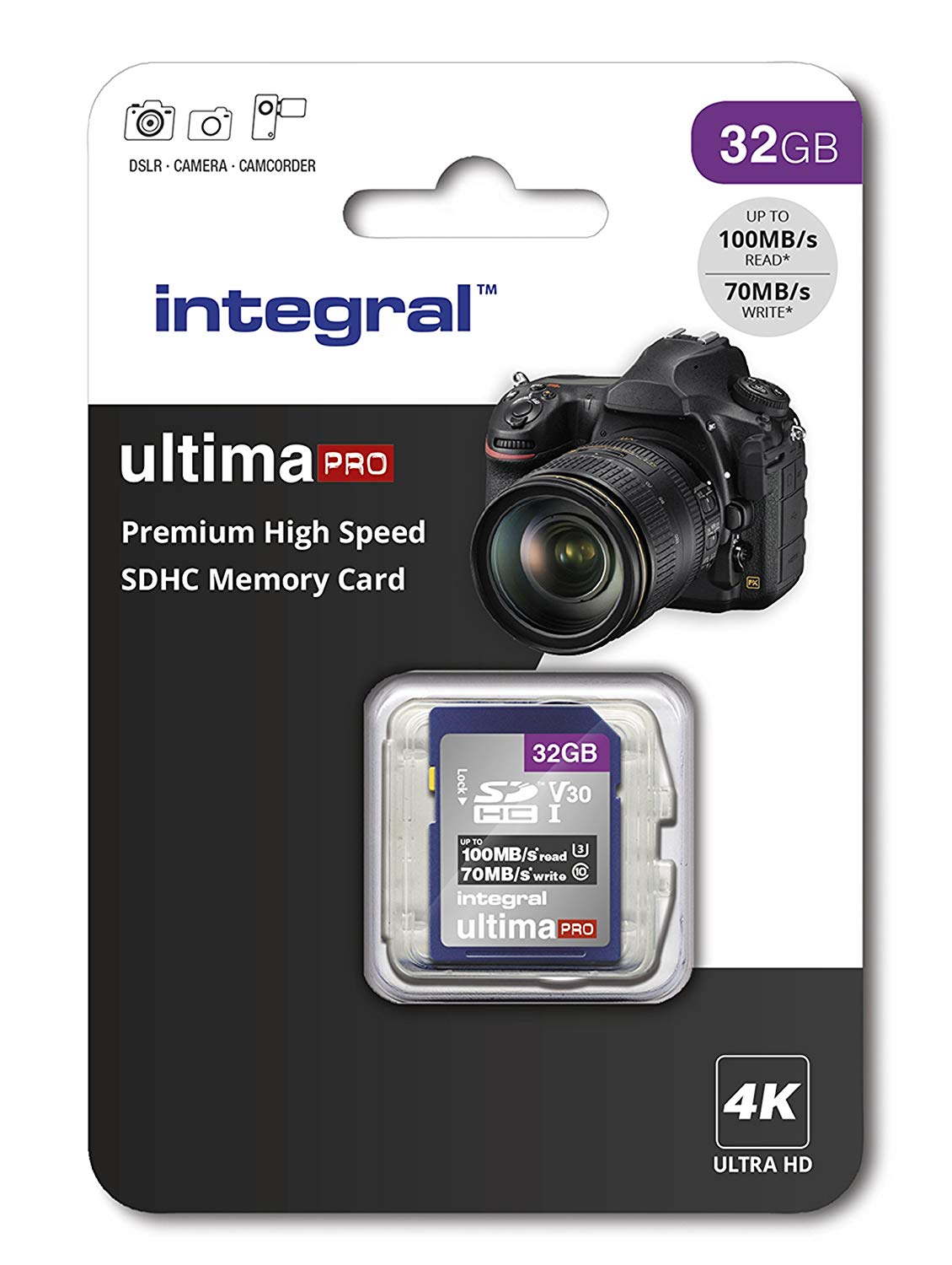 Integral 32GB SD Card 4K Ultra-HD Video Premium High Speed Memory Card SDXC Up to 100MB/s SDXC V30 UHS-I U3 Class 10 SD Memory Card