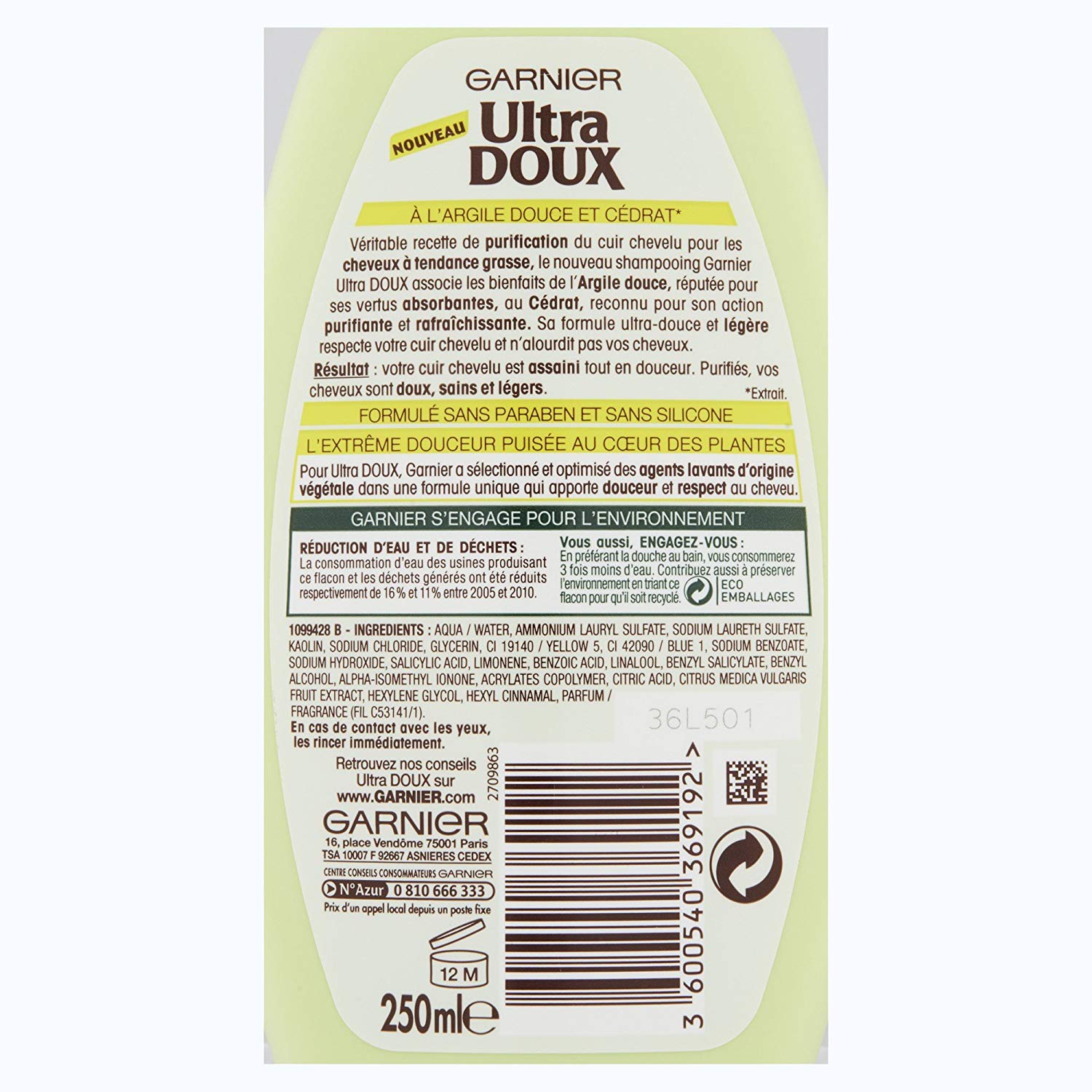 Garnier Ultra Soft Shampoo (Pack of 3), Argile Douce/Cédrat, 250 ml (Pack of 3) - Image 3