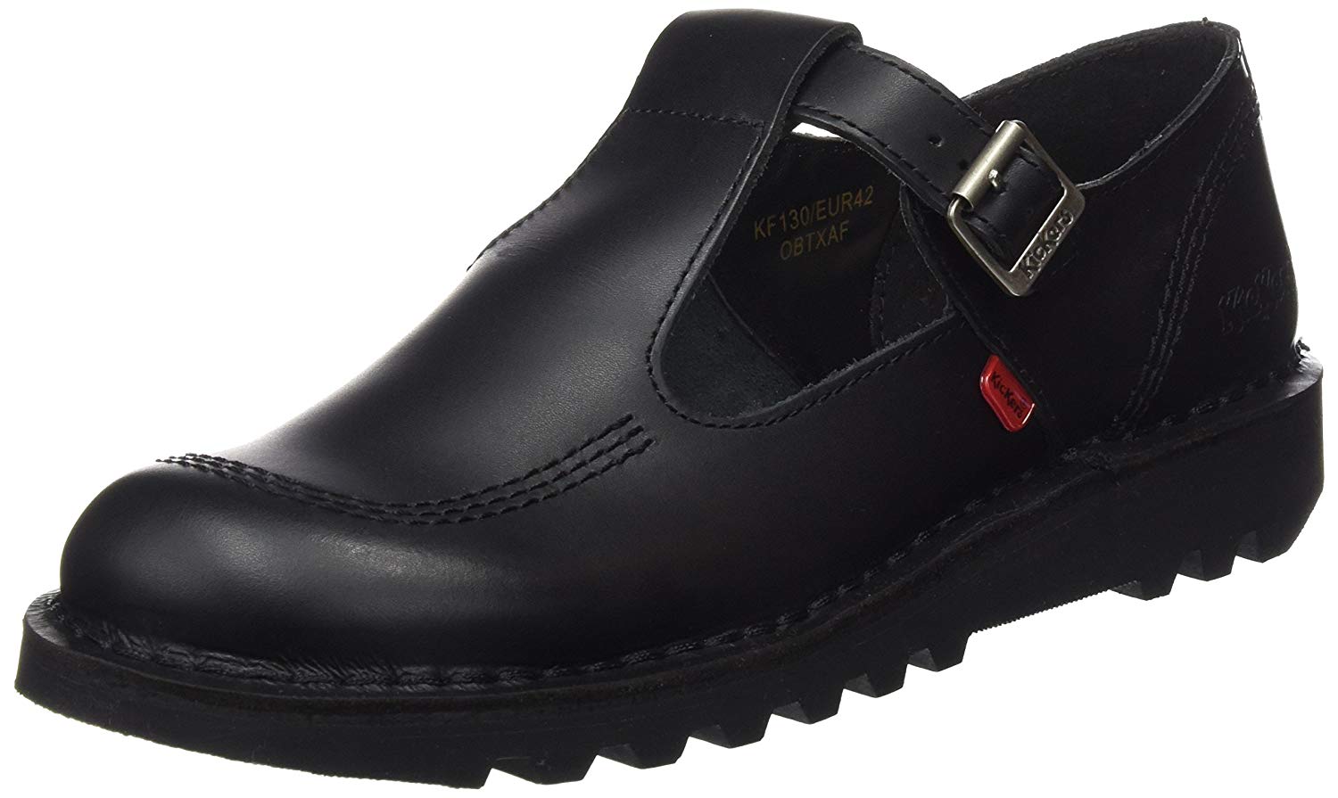 Kickers Women's Kick T Bar Black Leather School Shoes, 8 UK