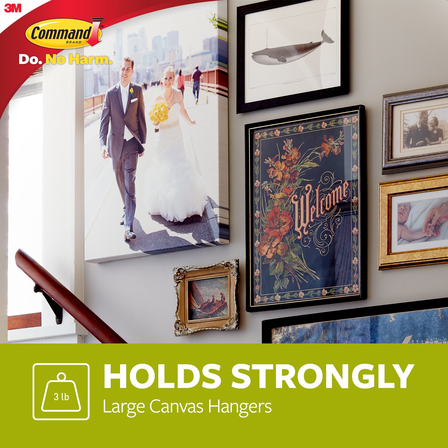 Command Large Canvas Hanger Hook, - 1 Hook and 2 Adhesive Strips, White, Damage Free Hanging - Image 3