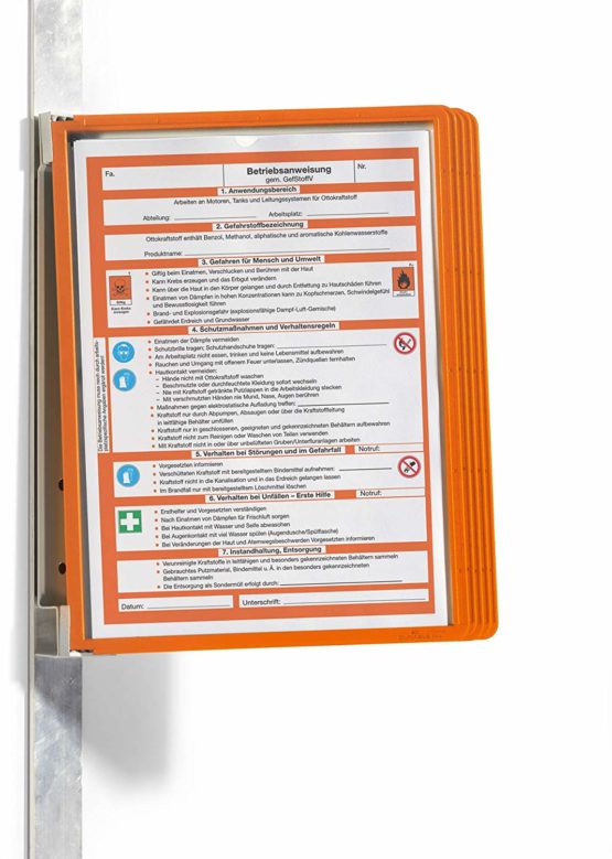 Durable 591409 Display panel wall holder (Vario Magnet Wall 5, with 5 display panels A4) orange