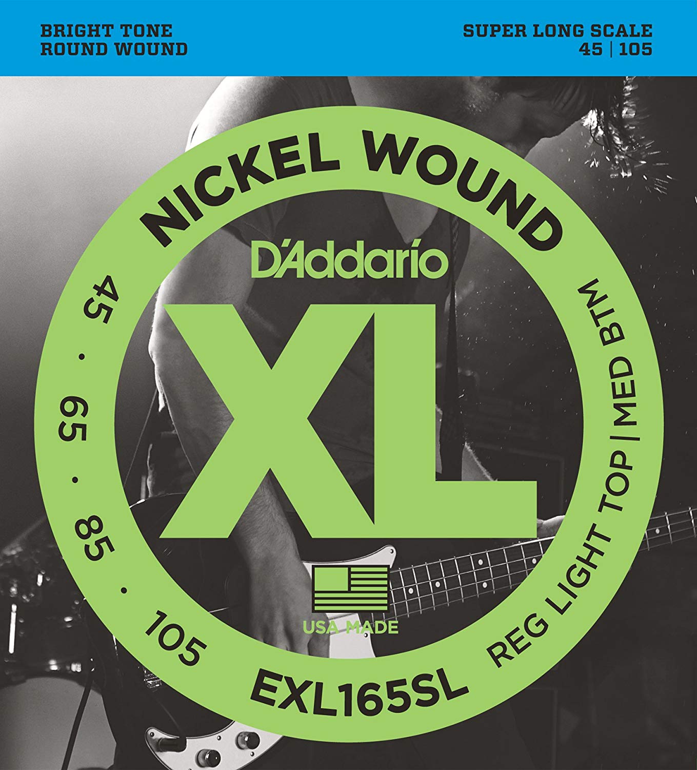 D'Addario Bass Guitar Strings, XL Nickel, EXL165SL, Perfect Intonation, Feel, Durability, 4 String Set