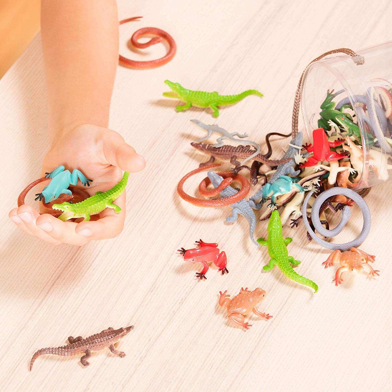 Terra by Battat, 60 Pieces Lizard Animal Tube, Realistic Plastic Reptile & Amphibian Figurines, Frog, Alligator, Snake & More - Image 2