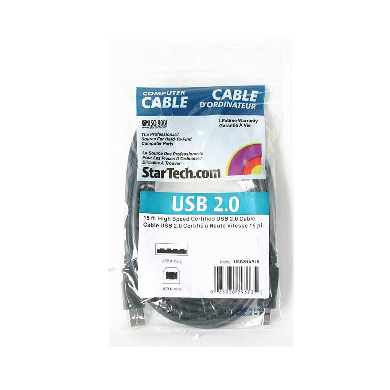 StarTech.com 15 ft USB 2.0 A to B Cable - M/M - USB 2.0 Cable - Black - USB Type A (M) to USB Type B (M) (USB2HAB15) - Image 4