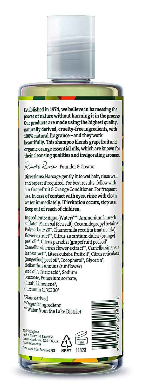 Faith In Nature Natural Grapefruit & Orange Shampoo, Purifying For Oily Hair & Scalp, Vegan & Cruelty Free, No SLS - Image 2