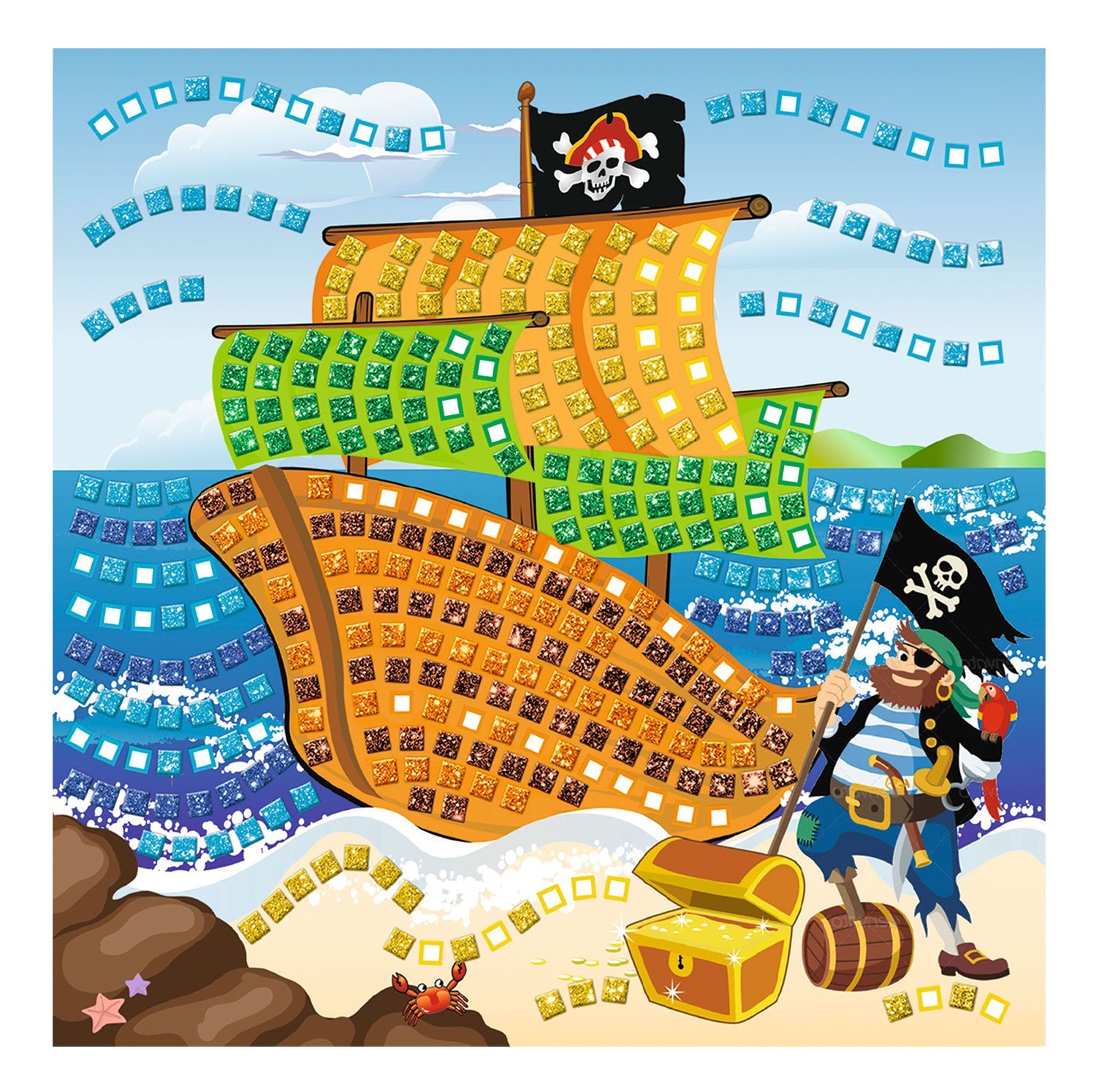 Ursus 8420005 - Foam Rubber Glitter Mosaic Picture Pirate 434, bunt, Colourful, Mittel