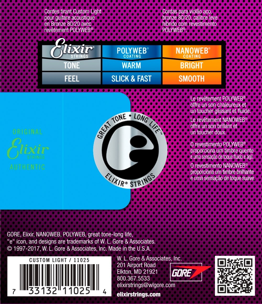 Elixir 11025 Strings 80/20 Bronze Acoustic Guitar Strings w POLYWEB Coating, Custom Light (.011-.052), 1 Pack, Custom Light (11-52) - Image 2