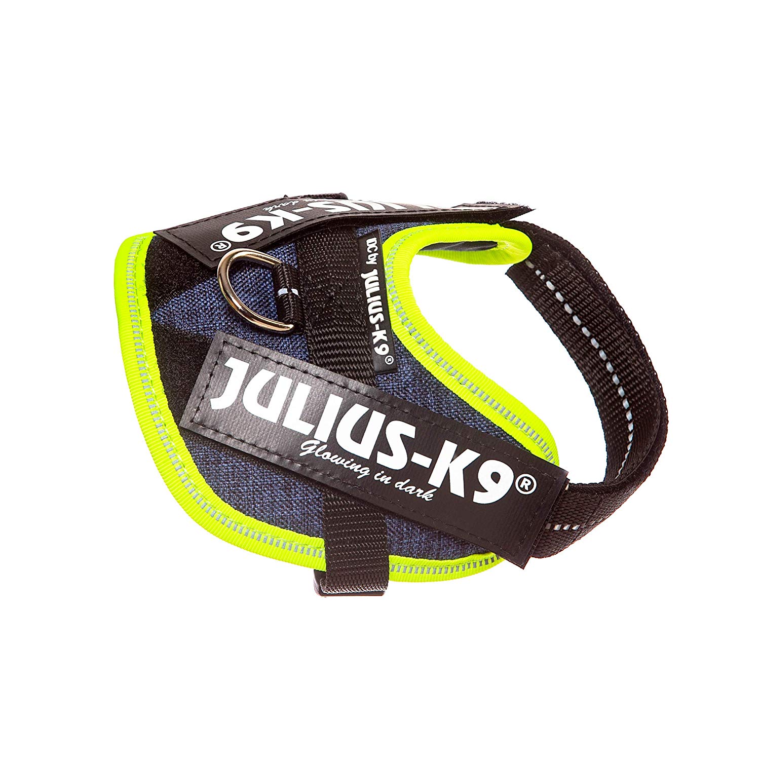 Julius-K9, 16IDC-FARNE-B2, IDC Powerharness, dog harness, Size: Baby 2, Jeans with neon edge, 2XS/Baby 2