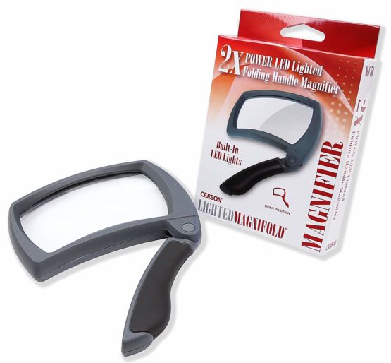 Carson MJ-50 MagniFold LED Lighted Handheld 2x Magnifier with Folding Handle , Grey - Image 2