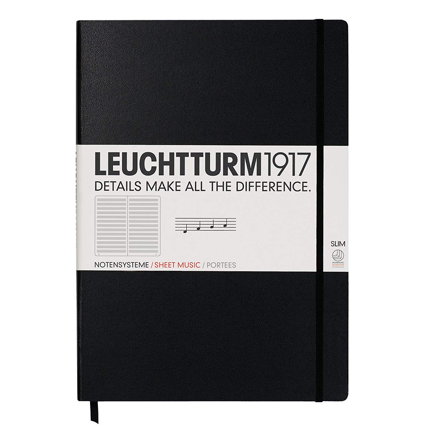 Leuchtturm1917 A4 Plus Master Slim Notebook with Staves - Black