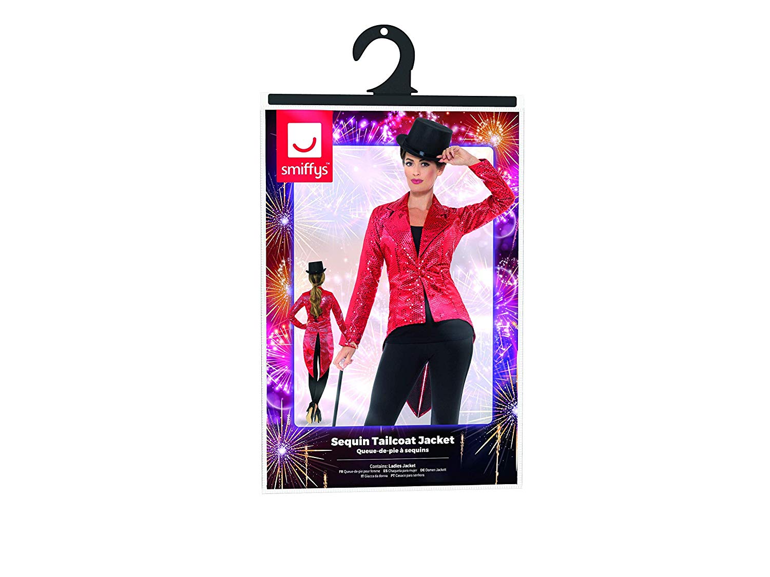 Smiffys 46958 Ladies Sequin Tailcoat Jacket, Red, M - UK Size 12-14 - Image 3